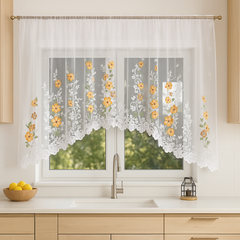 Perdea Bucatarie Flori galben maro - 3 m L Perdele de Poveste