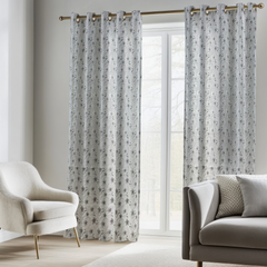 Draperie Gri cu Camp Floral Negru Perdele de Poveste