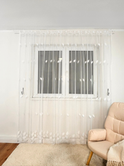 Perdea cu Frunze Albe Brodate Perdele de Poveste