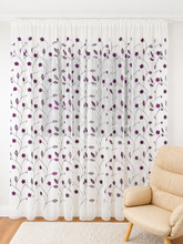 Perdea alba cu broderie florala lila cod 2097 Perdele de Poveste