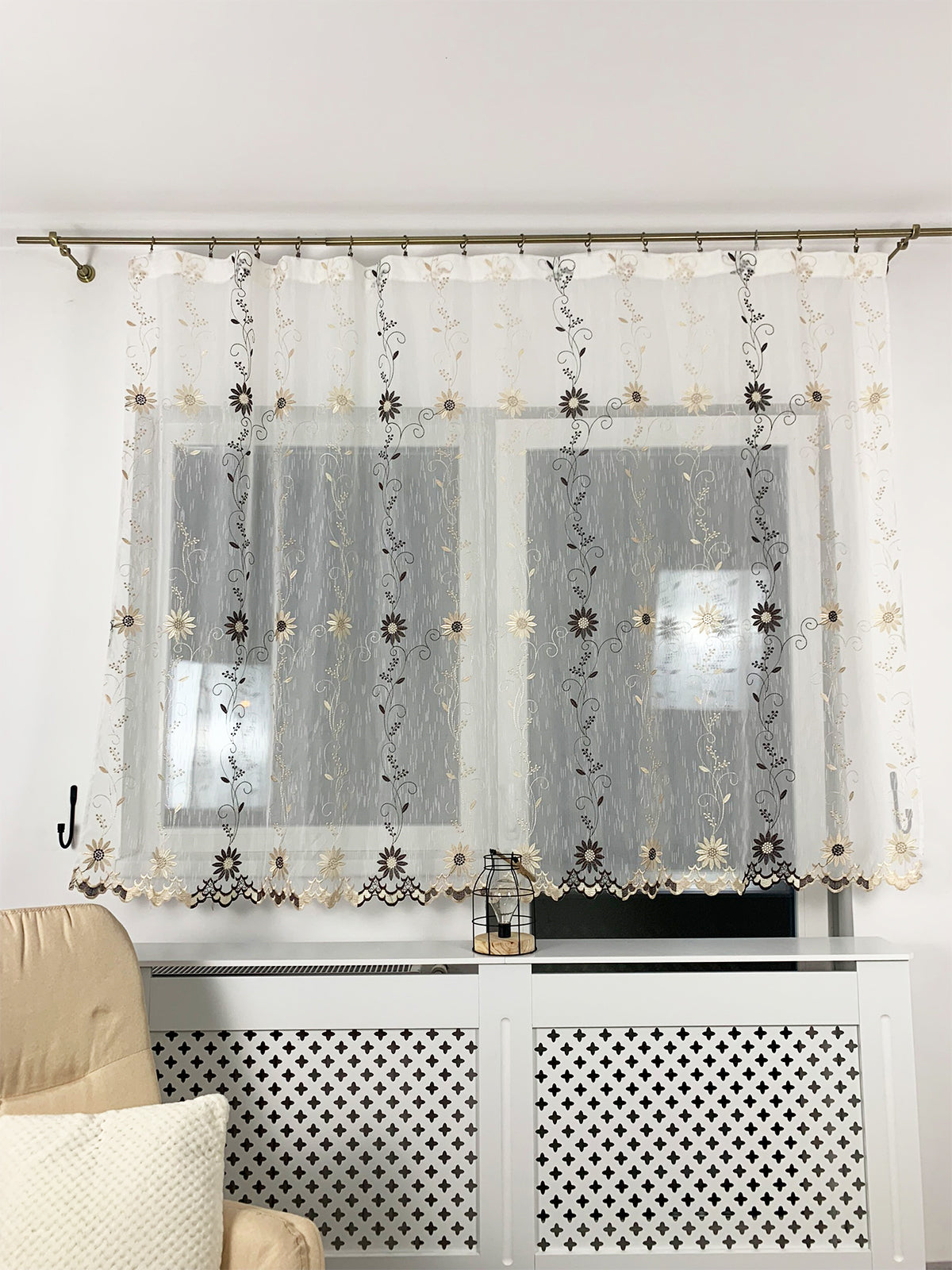 Perdea Bucătărie Flori crem maro Perdele de Poveste