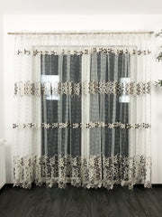 Perdea albă cu flori brodate maro Perdele de Poveste