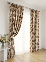 Draperie Blackout crem cu flori maro Perdele de Poveste