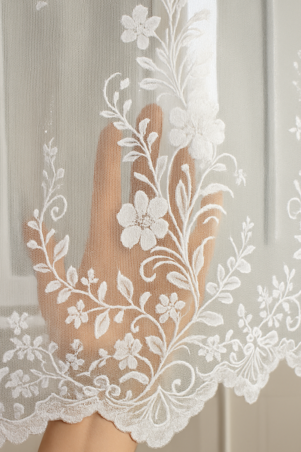 Perdea Bucatarie Flori albe - 3 m L Perdele de Poveste