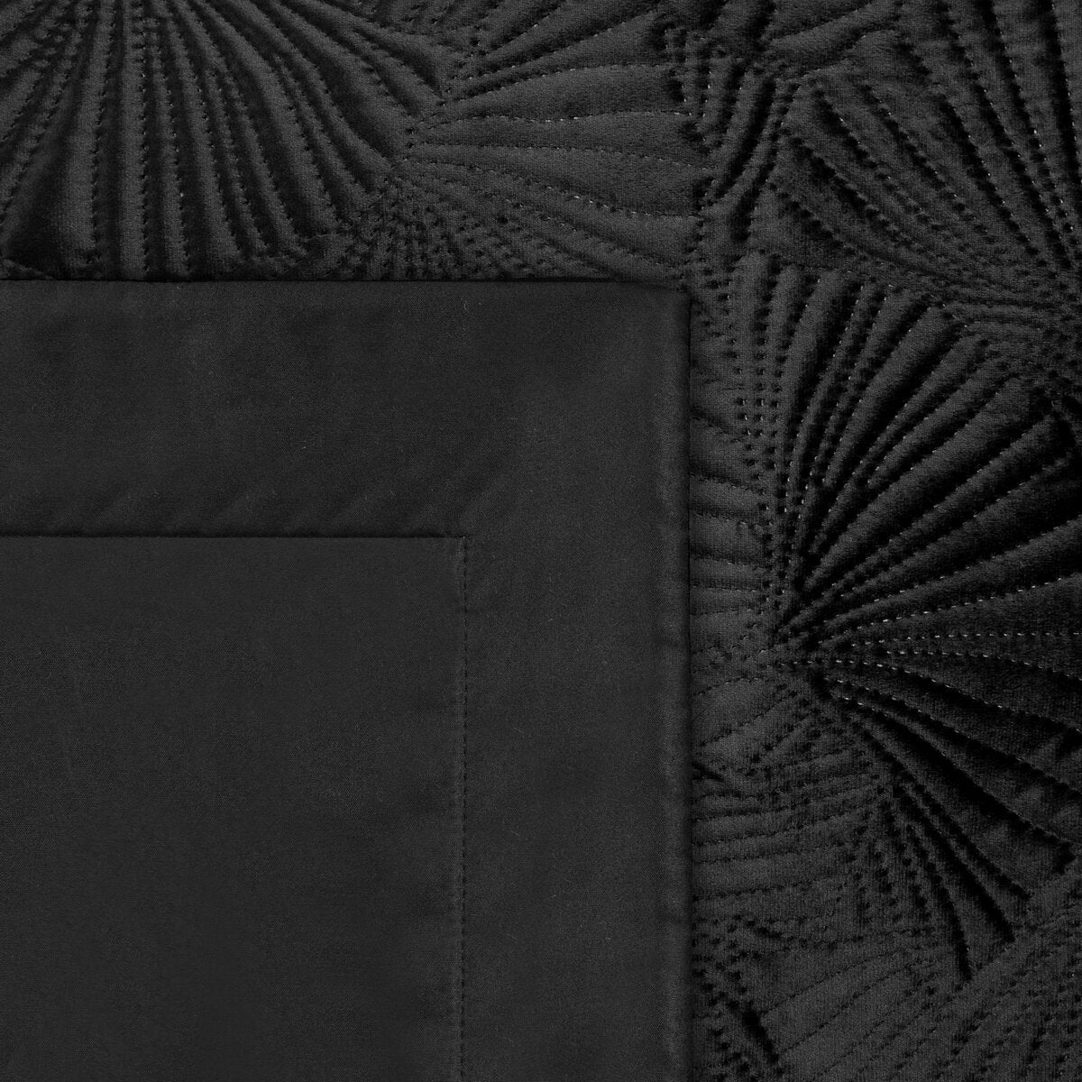 Cuvertură de Pat din catifea nobilă matlasată la cald cu un model botanic de frunze de ginkgo negru Colecția Limitată MUSA Perdele de Poveste