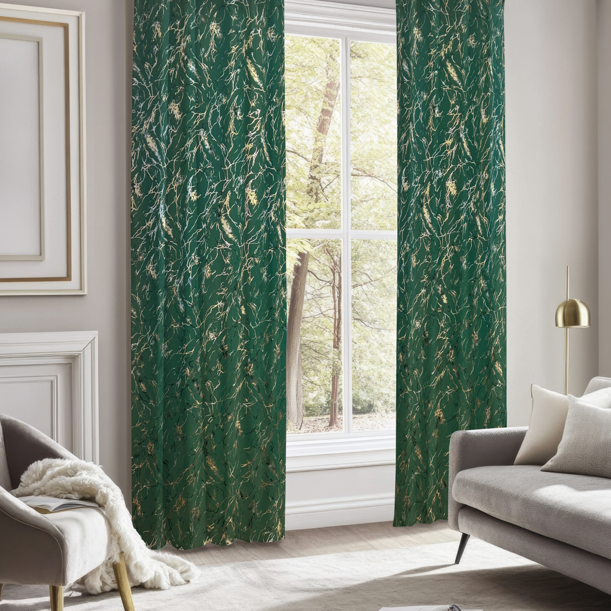 Draperie Blackout Verde cu Nuante Argintii / Aurii Perdele de Poveste