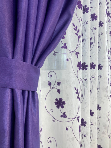 Perdea tip In cu flori mov Perdele de Poveste