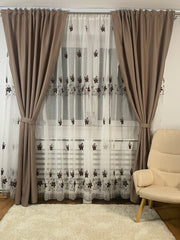 Perdea Brodată albă tip in cu flori maro(Copy) Perdele de Poveste