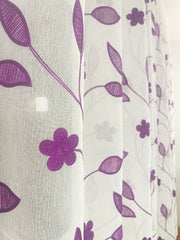 Perdea alba cu broderie florala lila cod 2097 Perdele de Poveste