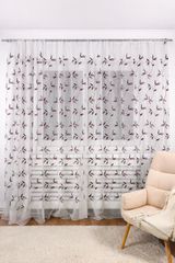 Perdea Brodată albă tip in model frunze mov