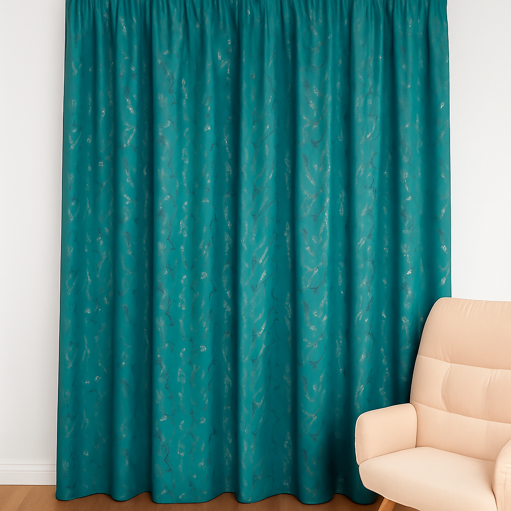 Draperie Blackout Turcoaz cu Nuante Argintii / Aurii Perdele de Poveste