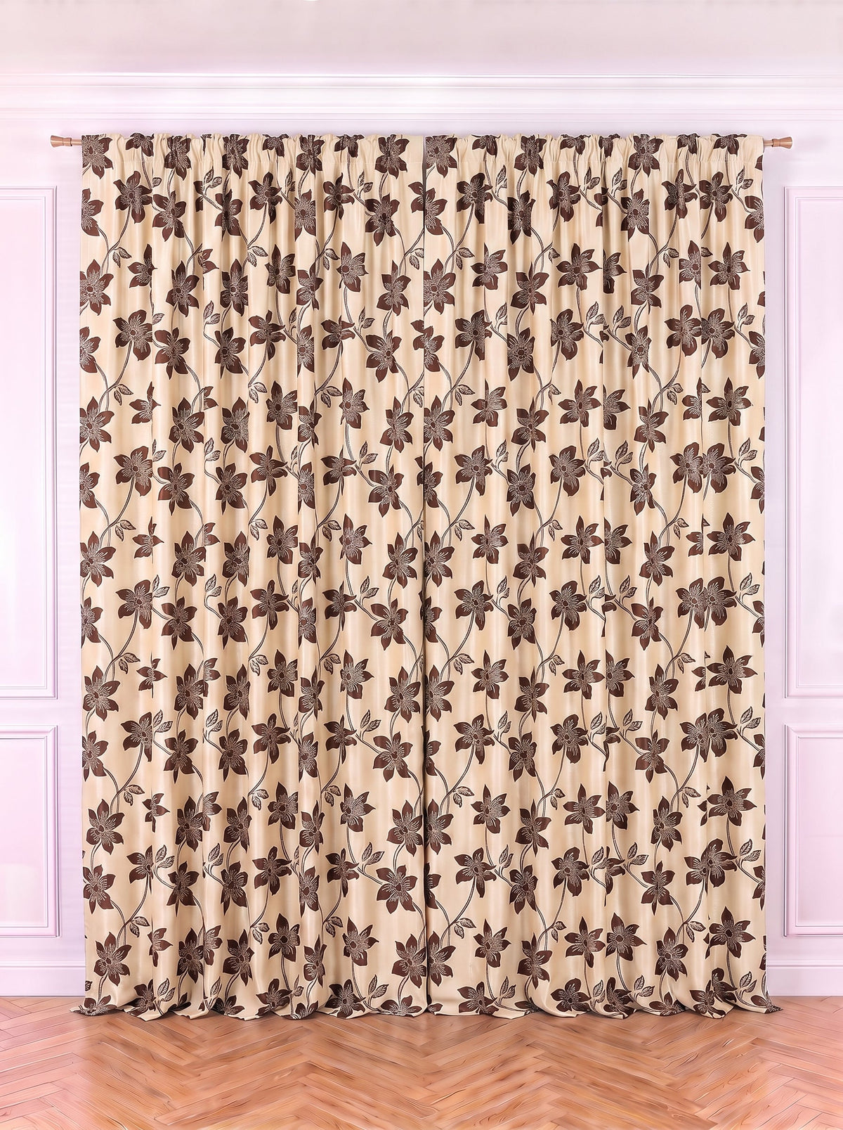 Draperie Blackout crem cu flori maro Perdele de Poveste