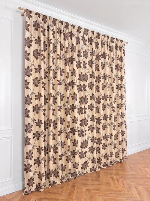 Draperie Blackout crem cu flori maro Perdele de Poveste