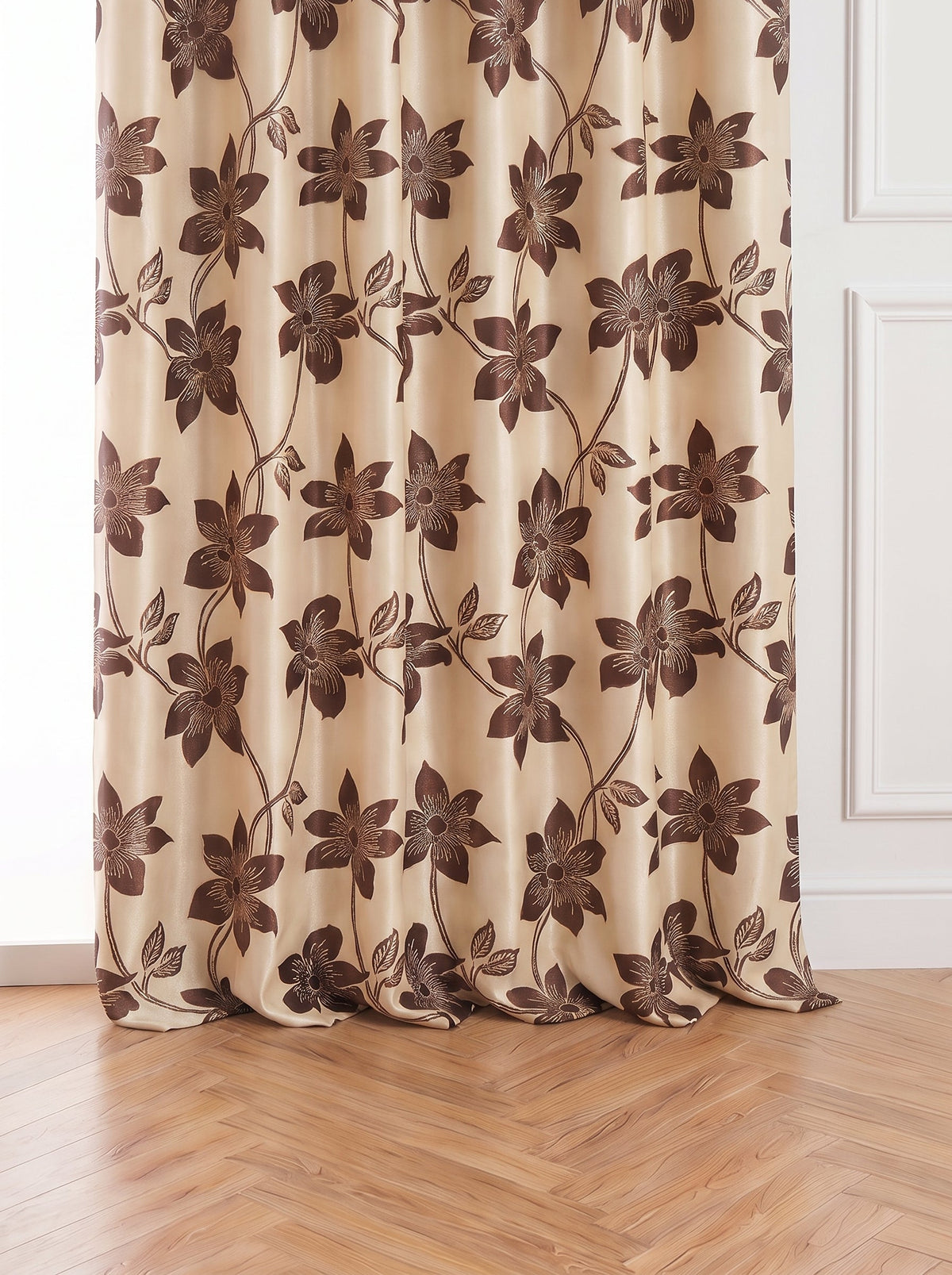 Draperie Blackout crem cu flori maro Perdele de Poveste