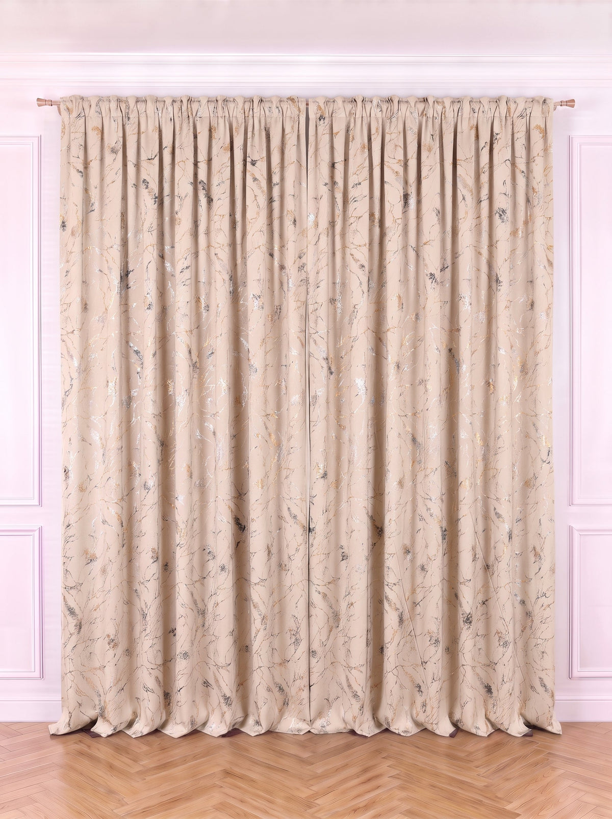 Draperie Blackout Crem cu Nuante Argintii / Aurii Perdele de Poveste