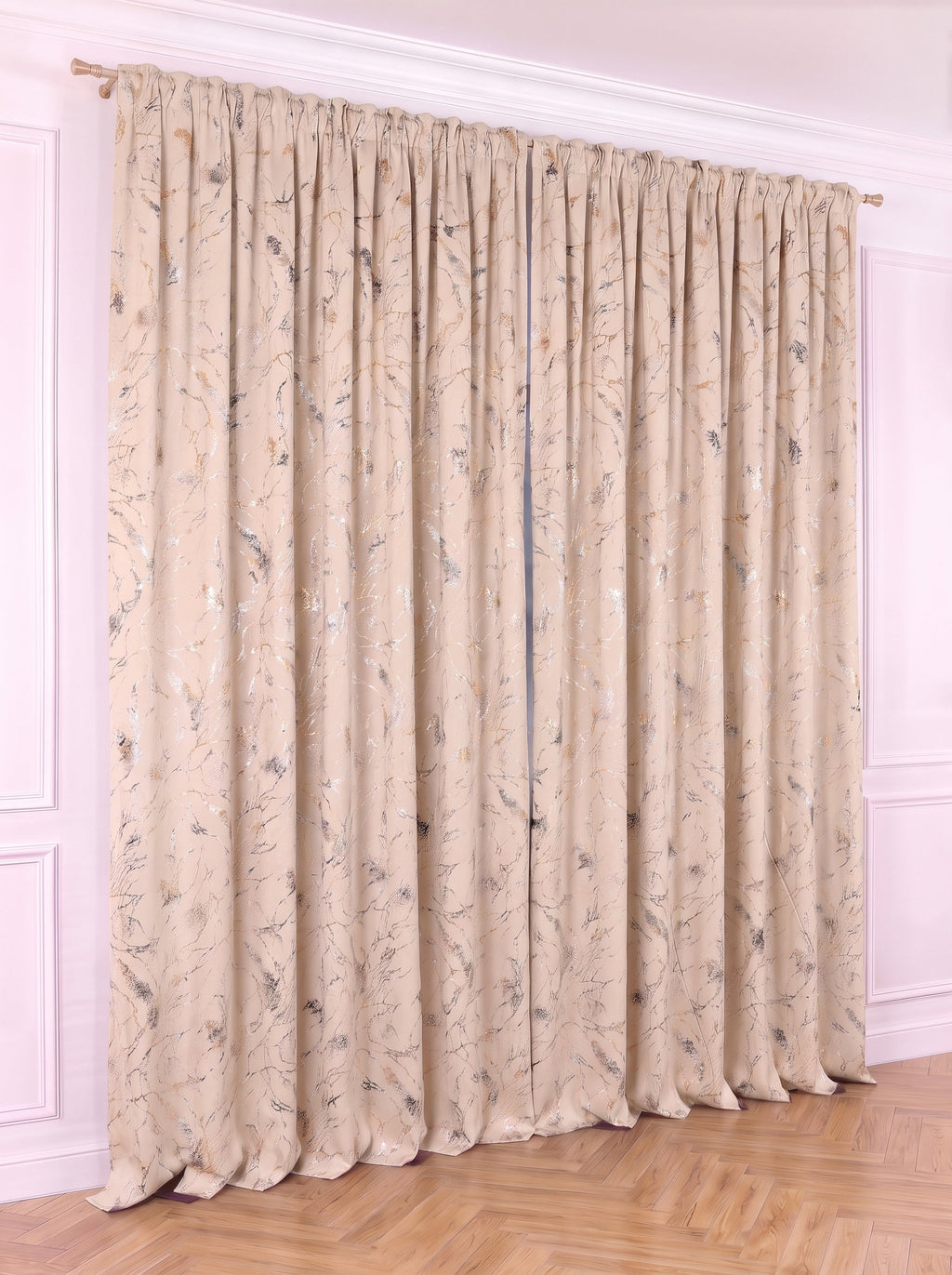 Draperie Blackout Crem cu Nuante Argintii / Aurii Perdele de Poveste