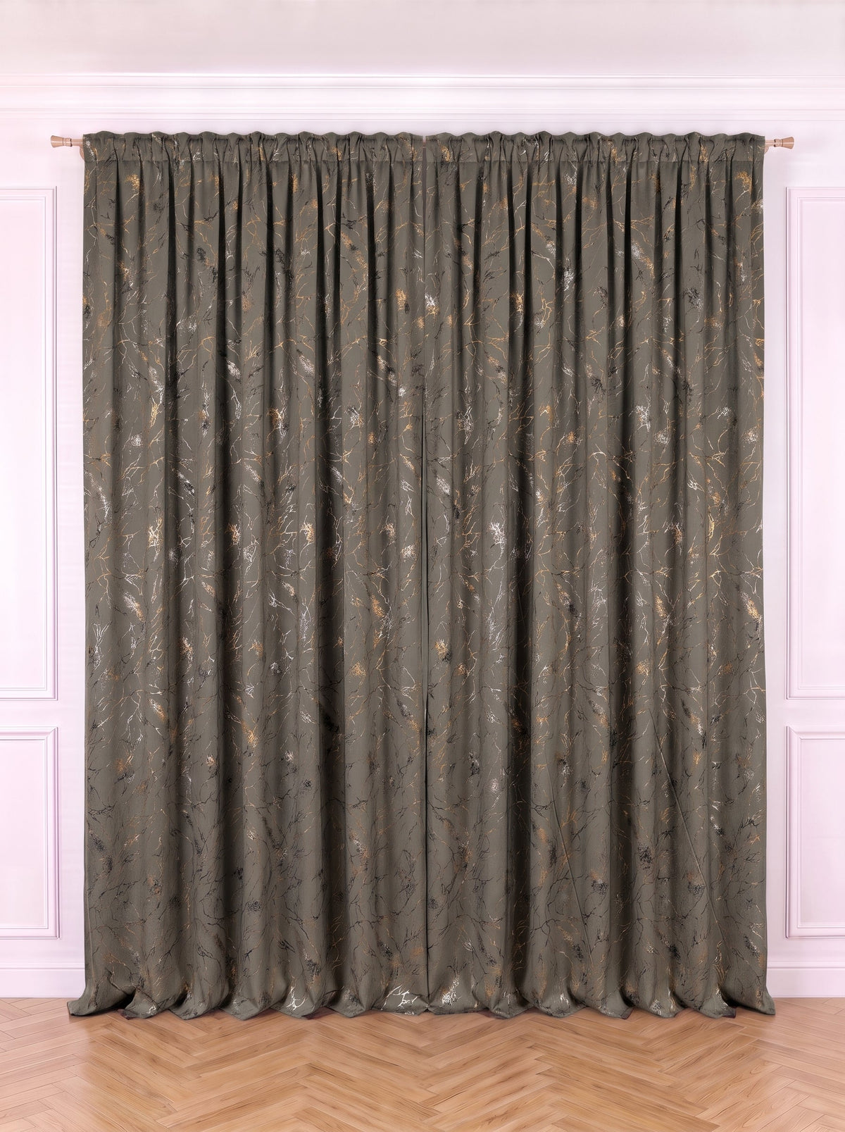 Draperie Blackout Gri Taupe cu Nuante Argintii / Aurii Perdele de Poveste