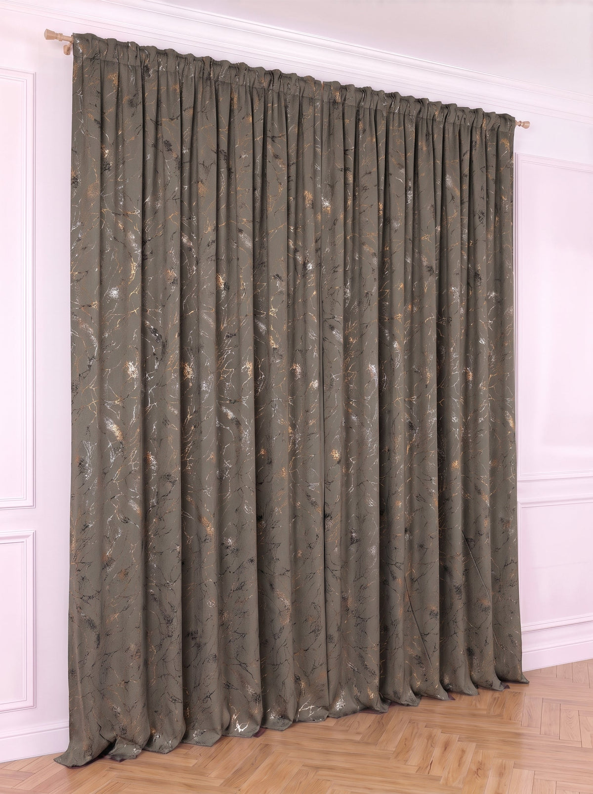 Draperie Blackout Gri Taupe cu Nuante Argintii / Aurii Perdele de Poveste