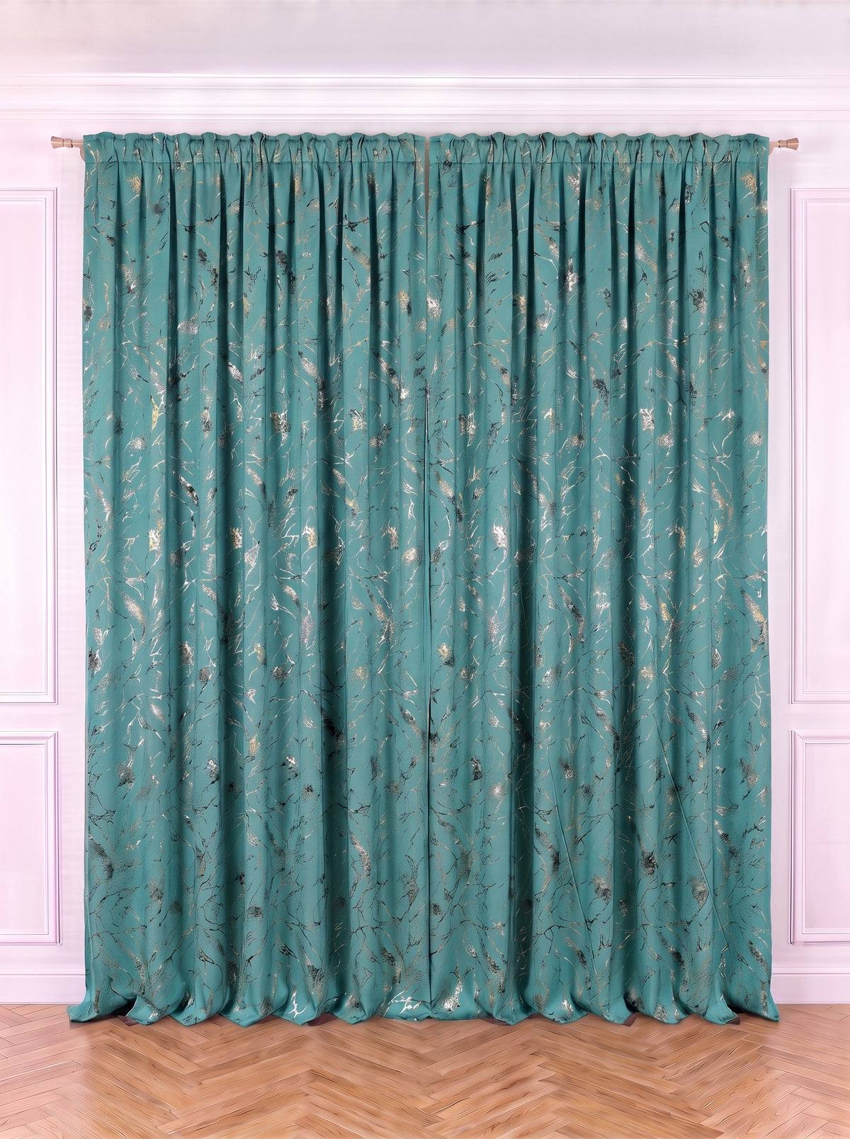 Draperie Blackout Turcoaz cu Nuante Argintii / Aurii Perdele de Poveste