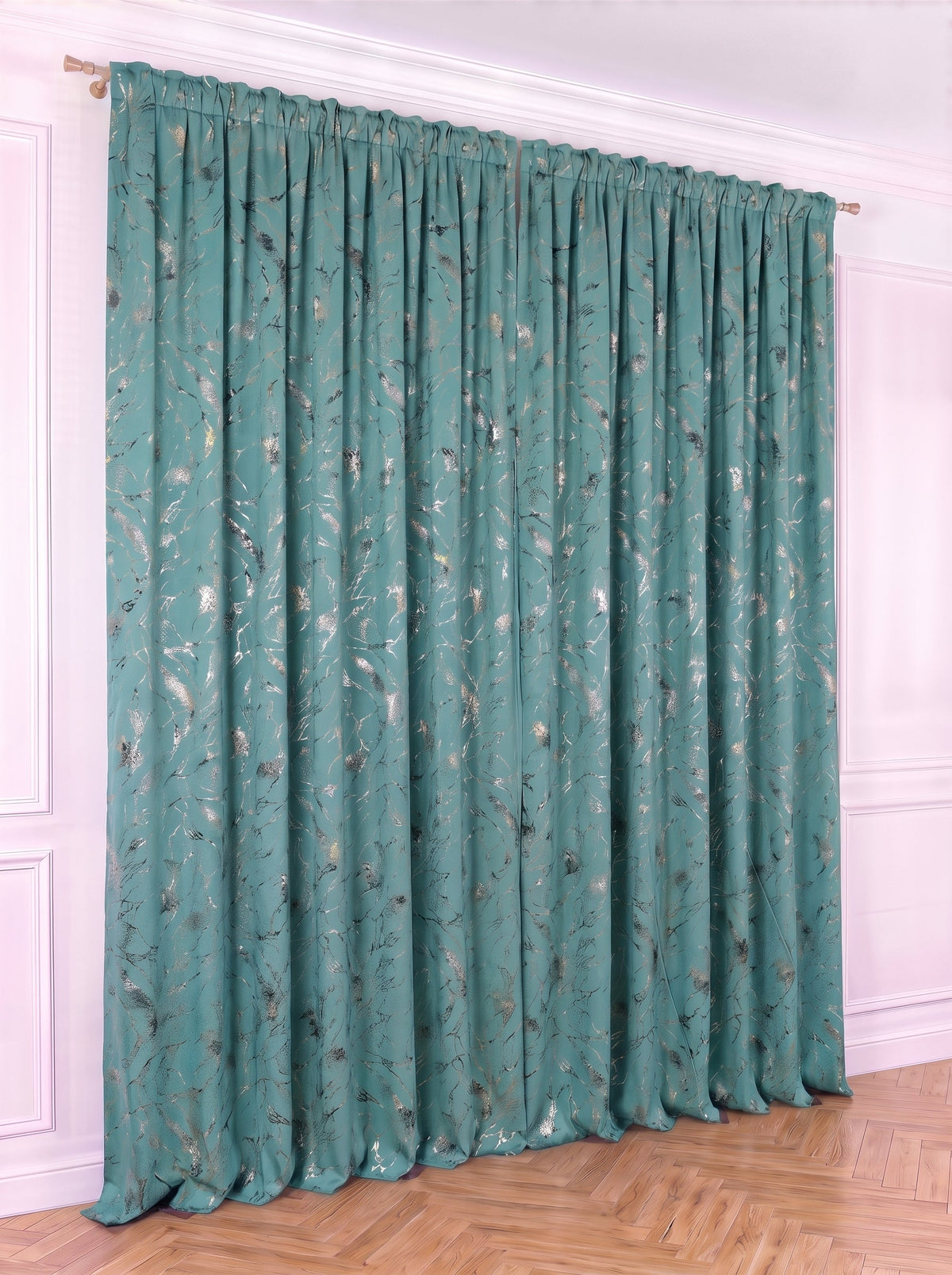 Draperie Blackout Turcoaz cu Nuante Argintii / Aurii Perdele de Poveste
