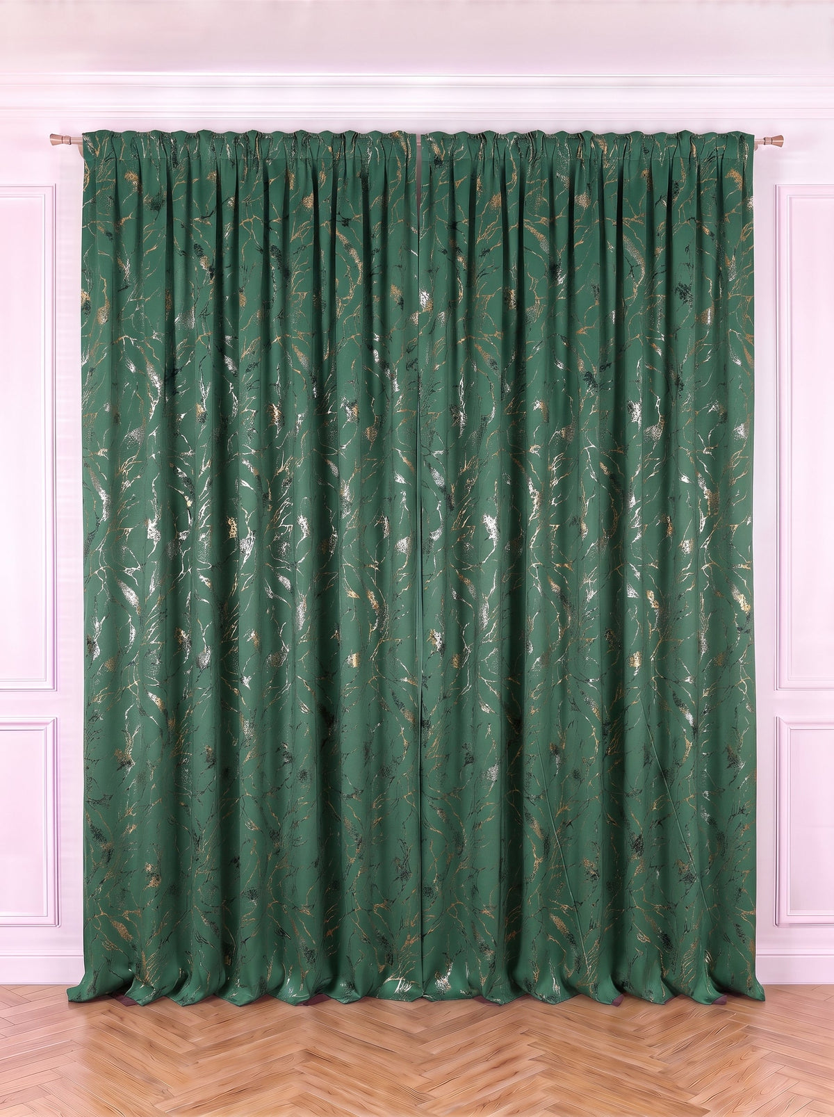 Draperie Blackout Verde cu Nuante Argintii / Aurii Perdele de Poveste