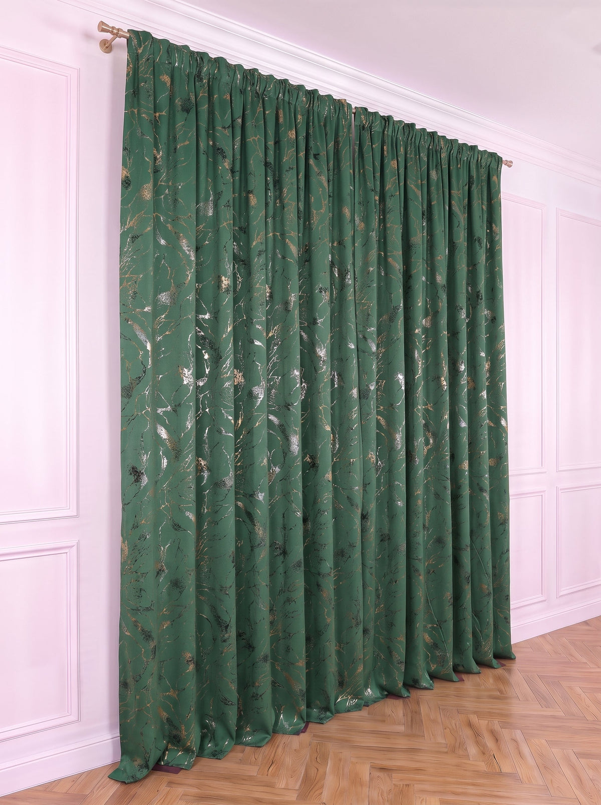 Draperie Blackout Verde cu Nuante Argintii / Aurii Perdele de Poveste
