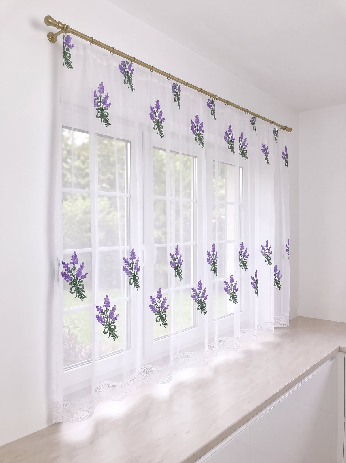 Perdea de Bucatarie cu buchete de lavanda Perdele de Poveste