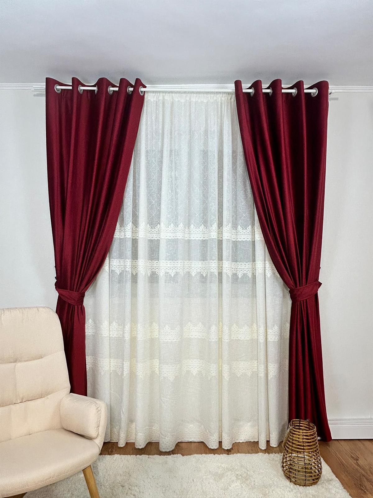 Perdele de Poveste Set Perdea si Draperie Catifea Premium bordo Mioara