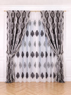 Set · Perdea albă Baroc tip in cu broderie neagră + Draperie Blackout Royal clepsidra gri negru Perdele de Poveste