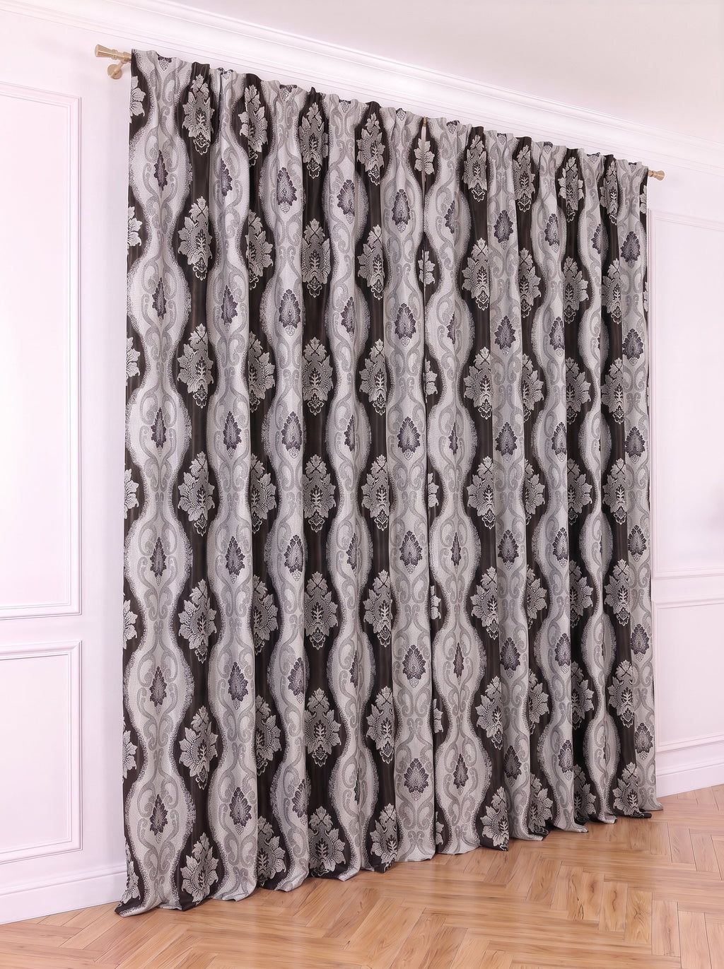 Set · Perdea albă Baroc tip in cu broderie neagră + Draperie Blackout Royal clepsidra gri negru Perdele de Poveste