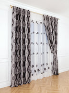 Set · Perdea albă Baroc tip in cu broderie neagră + Draperie Blackout Royal clepsidra gri negru Perdele de Poveste