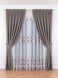 Set · Perdea Camelia · broderie florală gri + Draperie Blackout Gri Perdele de Poveste