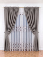 Set · Perdea Camelia · broderie florală gri + Draperie Blackout Gri Perdele de Poveste