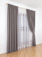 Set · Perdea Camelia · broderie florală gri + Draperie Blackout Gri Perdele de Poveste