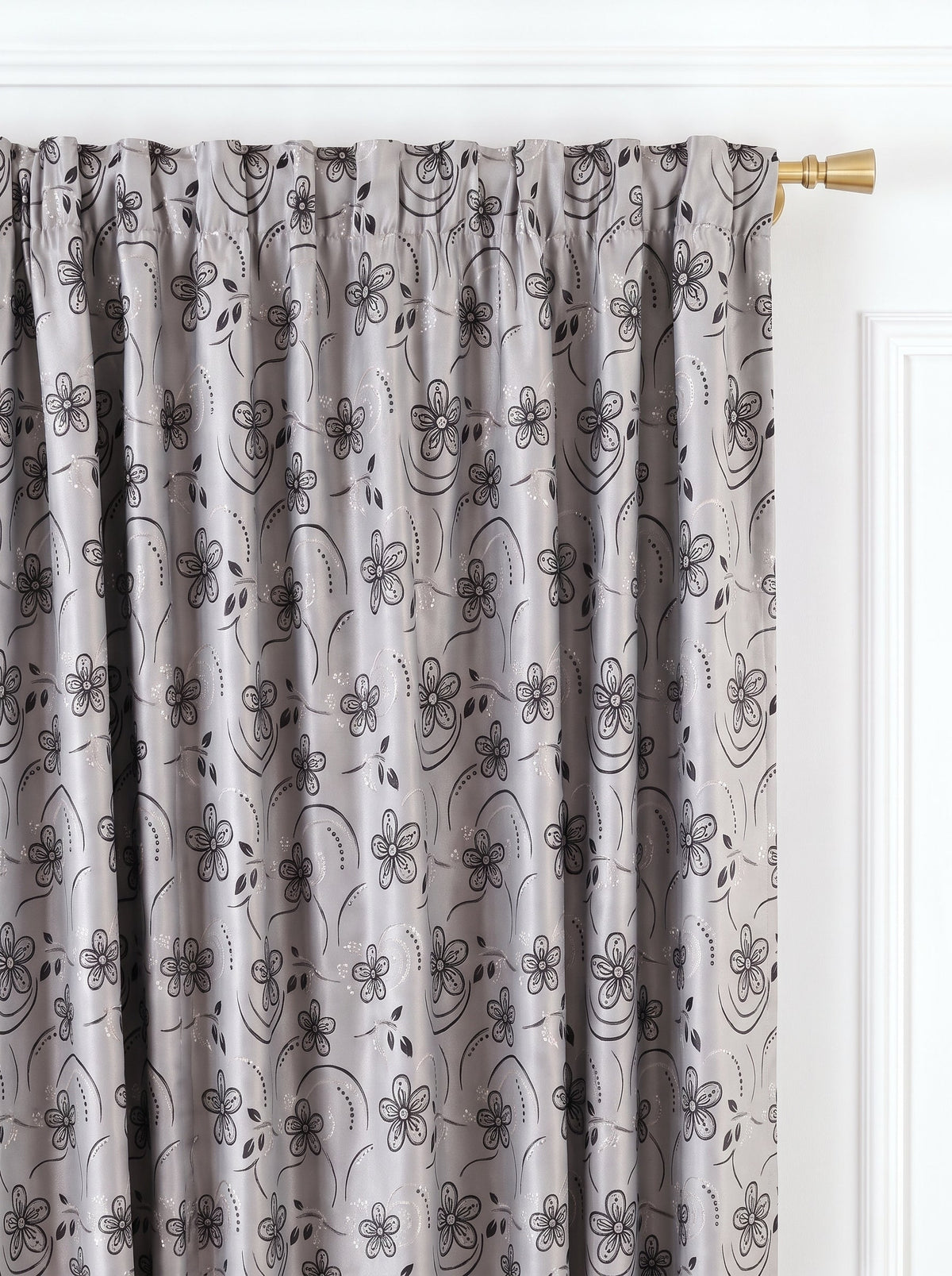 Set · Perdea Camelia · broderie florală gri + Draperie Gri cu Camp Floral Negru Perdele de Poveste