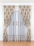 Set · Perdea Camelia · broderie florală maro + Draperie Blackout model Baroc gri Perdele de Poveste
