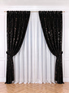 Set · Perdea de Matase cu insertii + Draperie Catifea Insertii Negru Perdele de Poveste