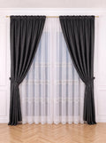 Set · Perdea din in cu broderie + Draperie Blackout Gri Antracit Perdele de Poveste