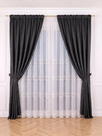 Set · Perdea din in cu broderie + Draperie Blackout Gri Antracit Perdele de Poveste