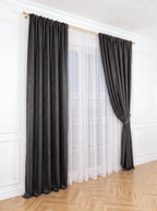 Set · Perdea din in cu broderie + Draperie Blackout Gri Antracit Perdele de Poveste