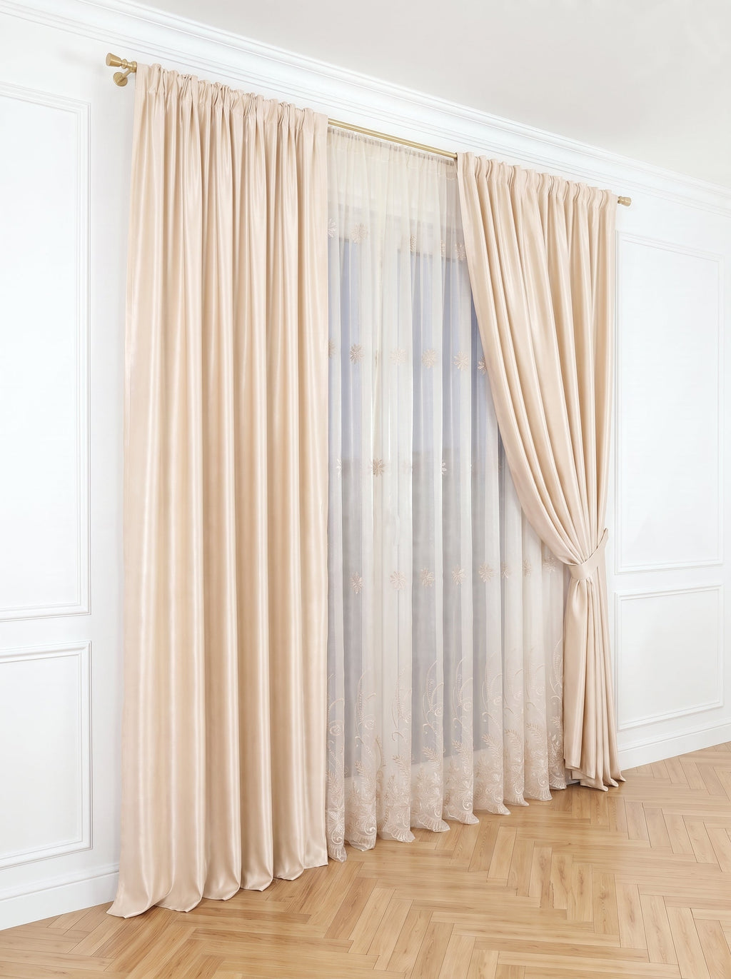 Set · Perdea Florentina · bordură florală brodată + Draperie Soft Crem Perdele de Poveste