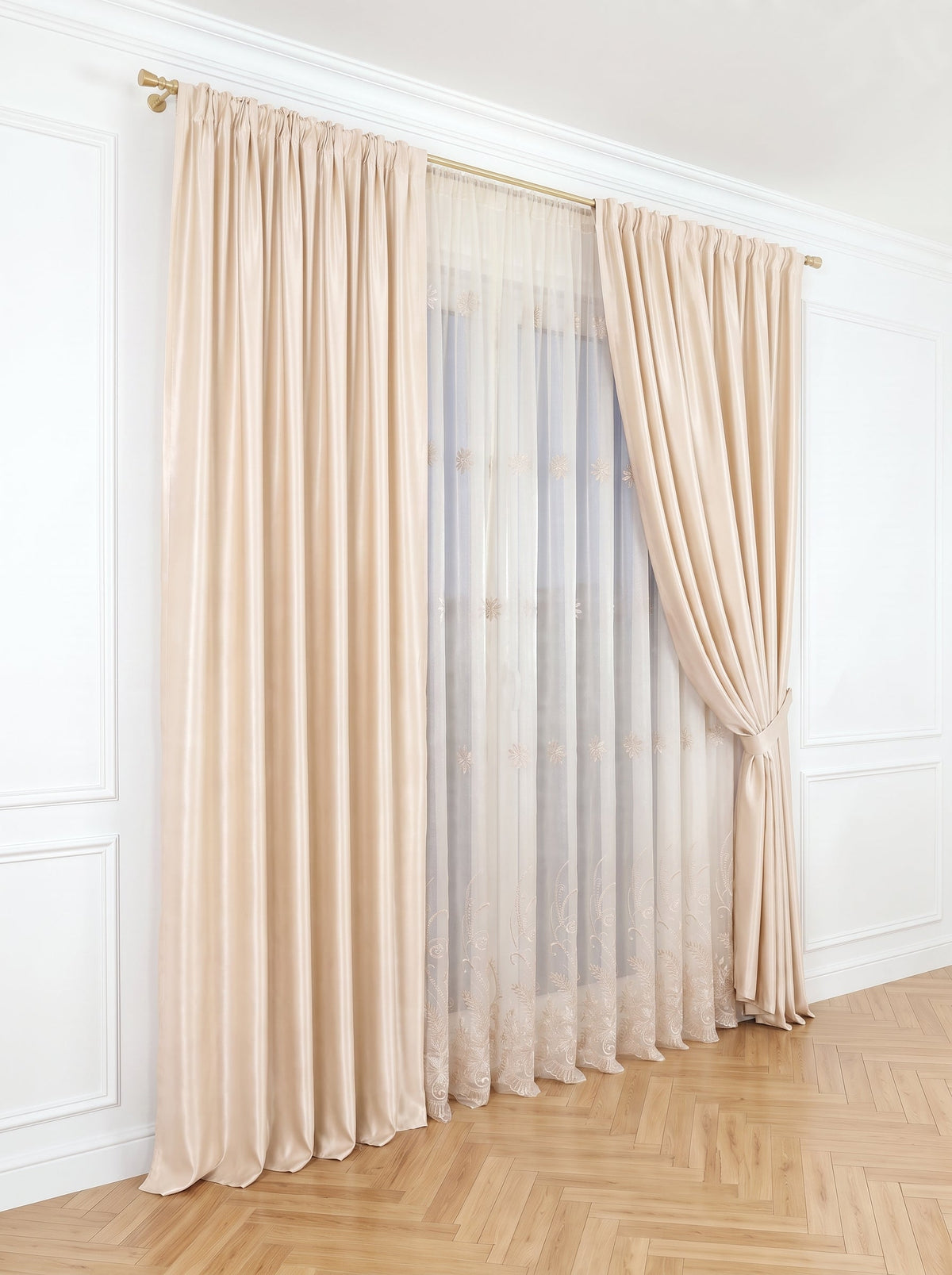 Set · Perdea Florentina · bordură florală brodată + Draperie Soft Crem Perdele de Poveste