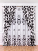 Set · Perdea In Natur – broderie neagră florală + Draperie Blackout gri argintiu cu flori negre Perdele de Poveste