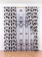 Set · Perdea In Natur – broderie neagră florală + Draperie Blackout gri argintiu cu flori negre Perdele de Poveste