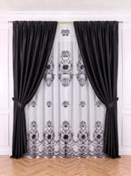 Set · Perdea In Natur – broderie neagră florală + Draperie Soft Negru Perdele de Poveste
