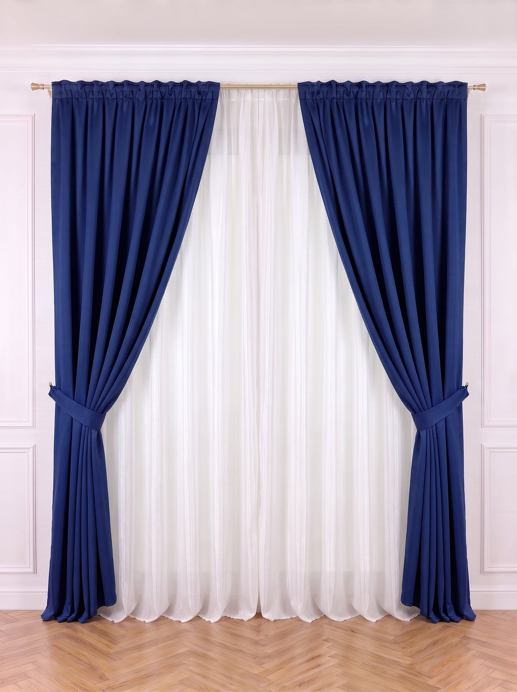 Set · Perdea Mătase alba mai plină + Draperie Blackout Albastru Regal Perdele de Poveste