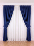 Set · Perdea Mătase alba mai plină + Draperie Blackout Albastru Regal Perdele de Poveste