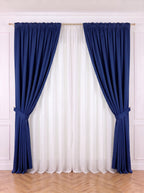 Set · Perdea Mătase alba mai plină + Draperie Blackout Albastru Regal Perdele de Poveste