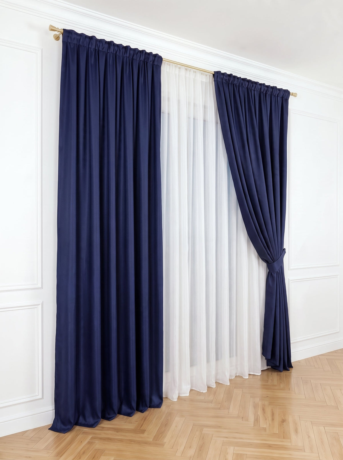 Set · Perdea Mătase alba mai plină + Draperie Blackout Albastru Regal Perdele de Poveste