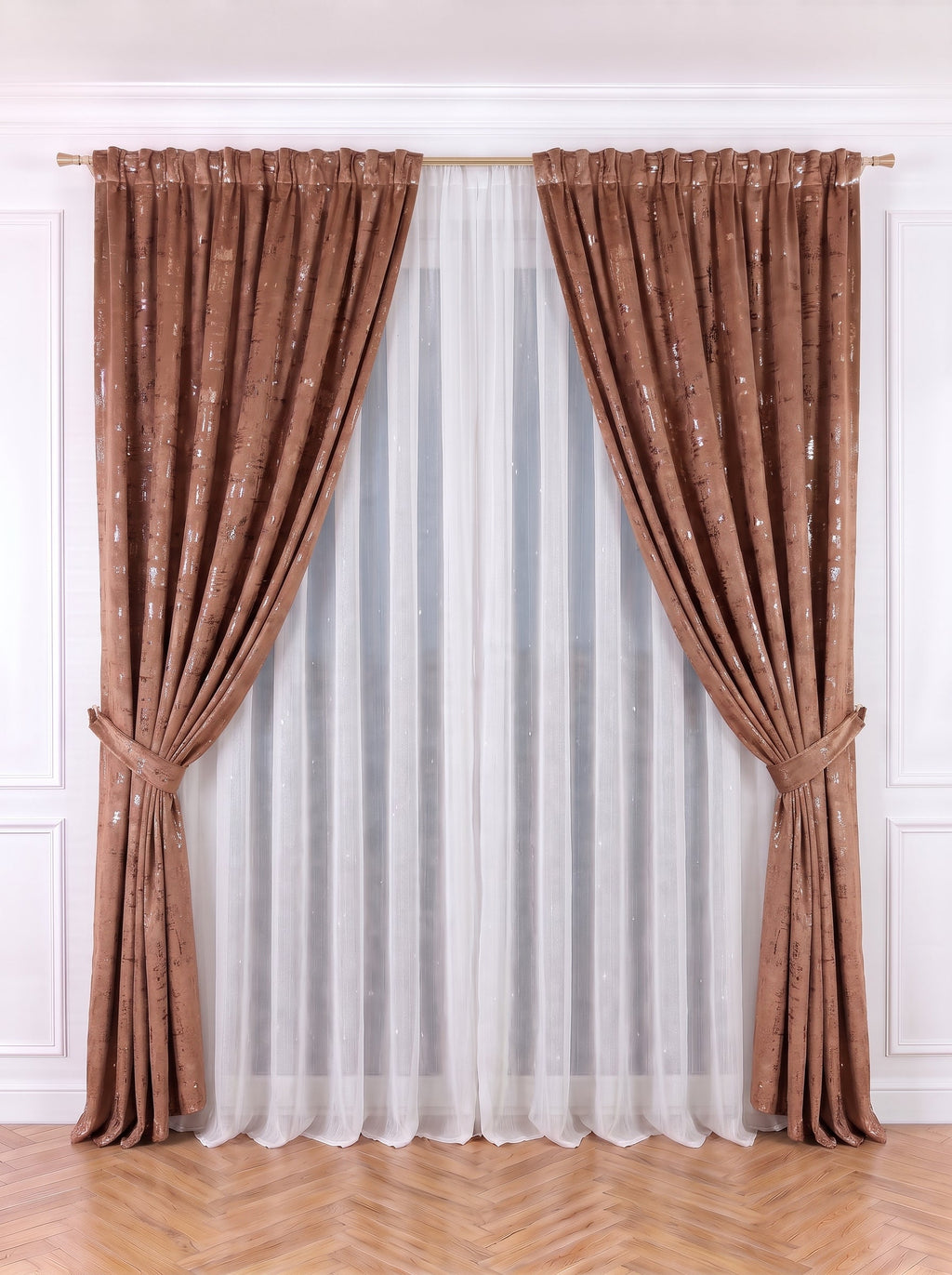 Set · Perdea Ploiță albă + Draperie Catifea Insertii Cupru Perdele de Poveste